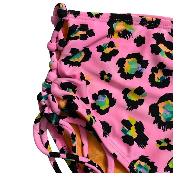 California Waves High Waist Swim Bikini Lace Up Sides Animal Juniors Large - Picture 7 of 14